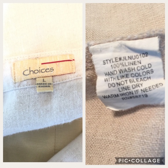 Choices Cream Linen Tunic Leaf Accents @ Neck - Picture 5 of 5